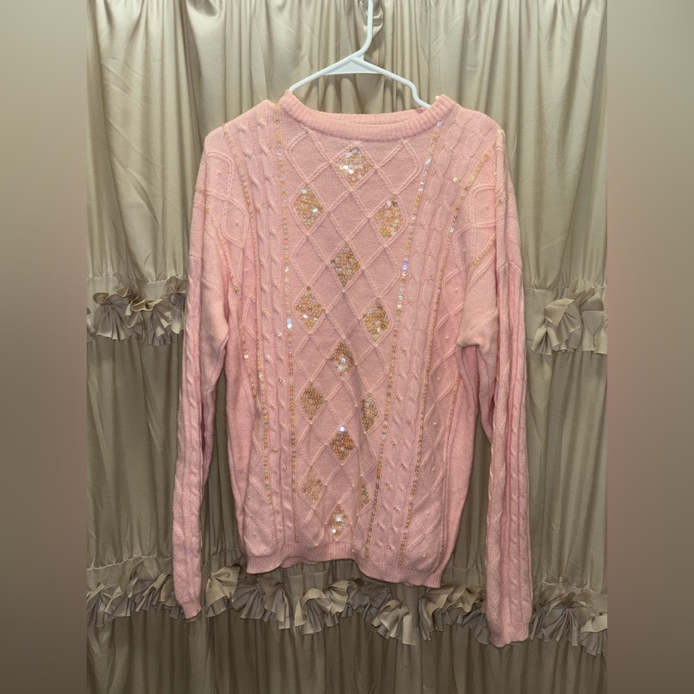 Pink Cable Knit Sweater with Sequins